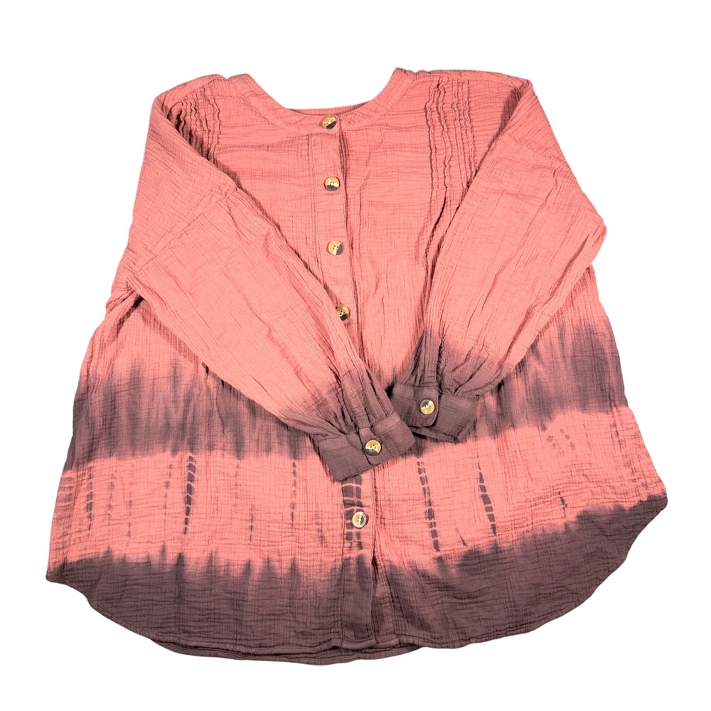 Pure Jill J. Jill Cotton Gauze Tie Dye Pintuck Blouse Pink Purple XL Petite